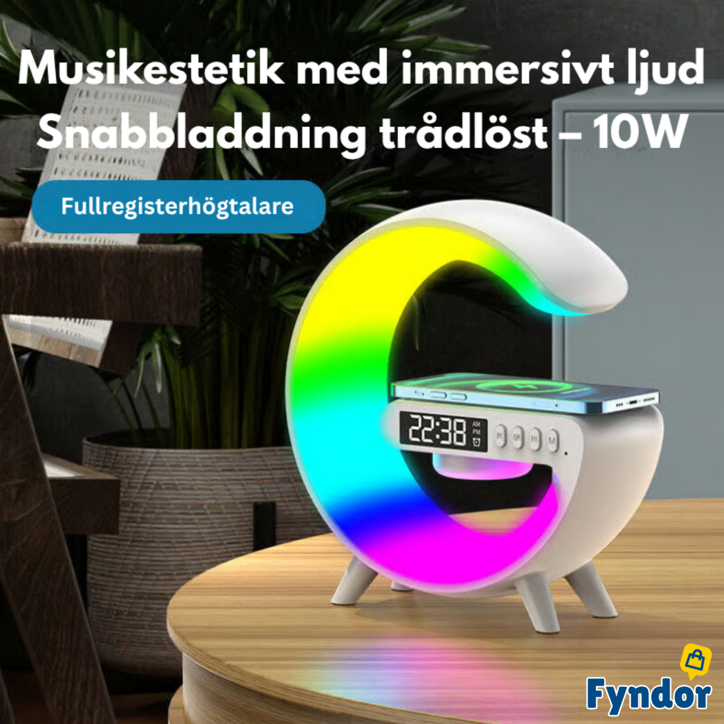 GlowRise™ | Multifunktionell väckarklocka med LED, högtalare & trådlös laddning