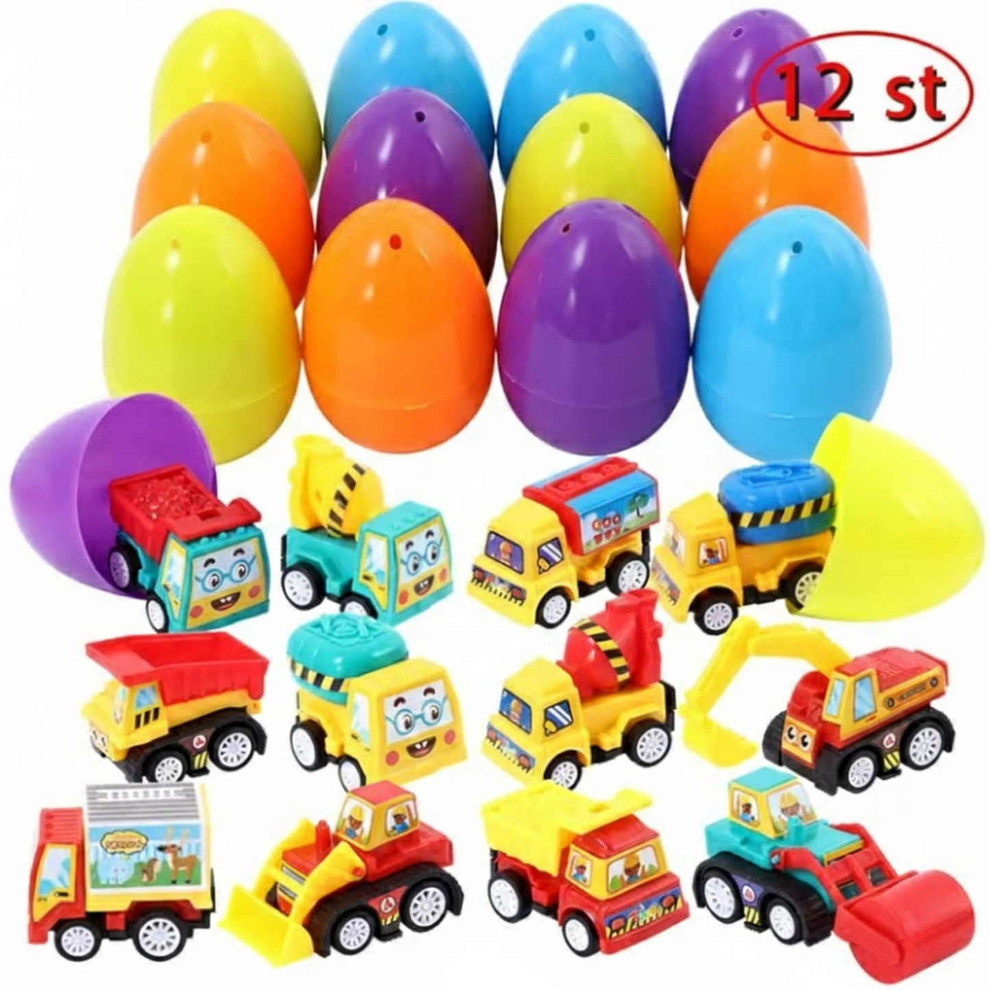 EggVentura™ | Överraskning & Skratt i Varje Ägg – Dragback Byggbilar för Små Äventyrare!