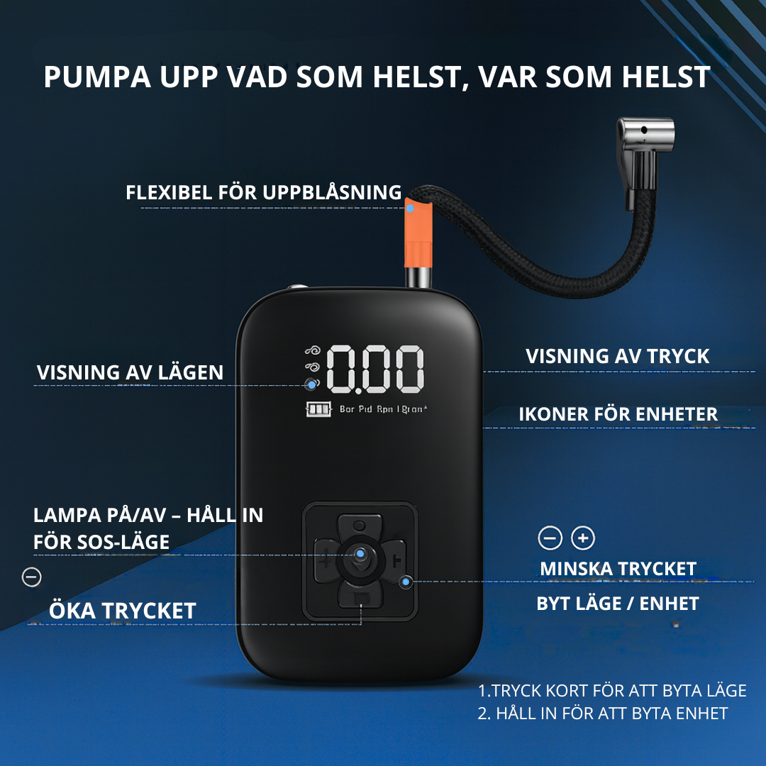 AirGo™ | STARK & PORTABEL Air Pump för Bil, Cykel & Sport