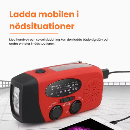 Fyndor Nödradio™ |2000 mAh inbyggd Powerbank, Ficklampa och Solceller