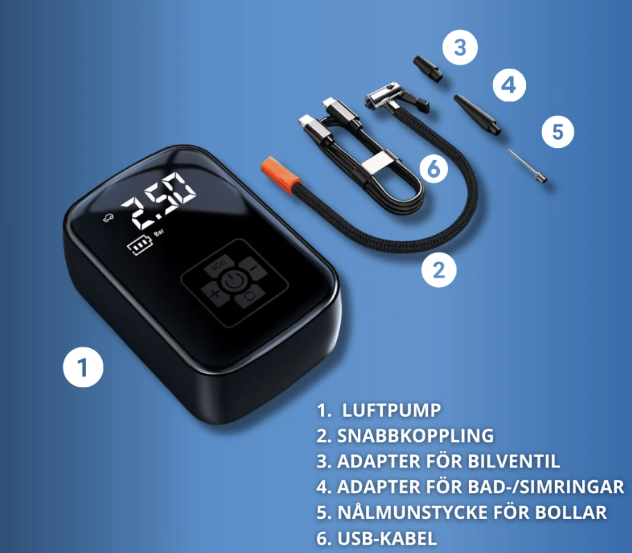 AirGo™ | STARK & PORTABEL Air Pump för Bil, Cykel & Sport