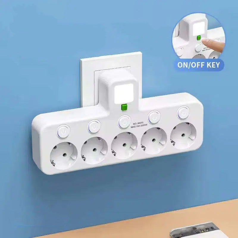 SmartPlug All-in-1 (USB + Nattlampa) – Individuella Strömbrytare & Resvänlig: Ladda Flera Enheter Samtidigt!