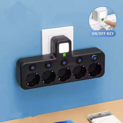 SmartPlug All-in-1 (USB + Nattlampa) – Individuella Strömbrytare & Resvänlig: Ladda Flera Enheter Samtidigt!