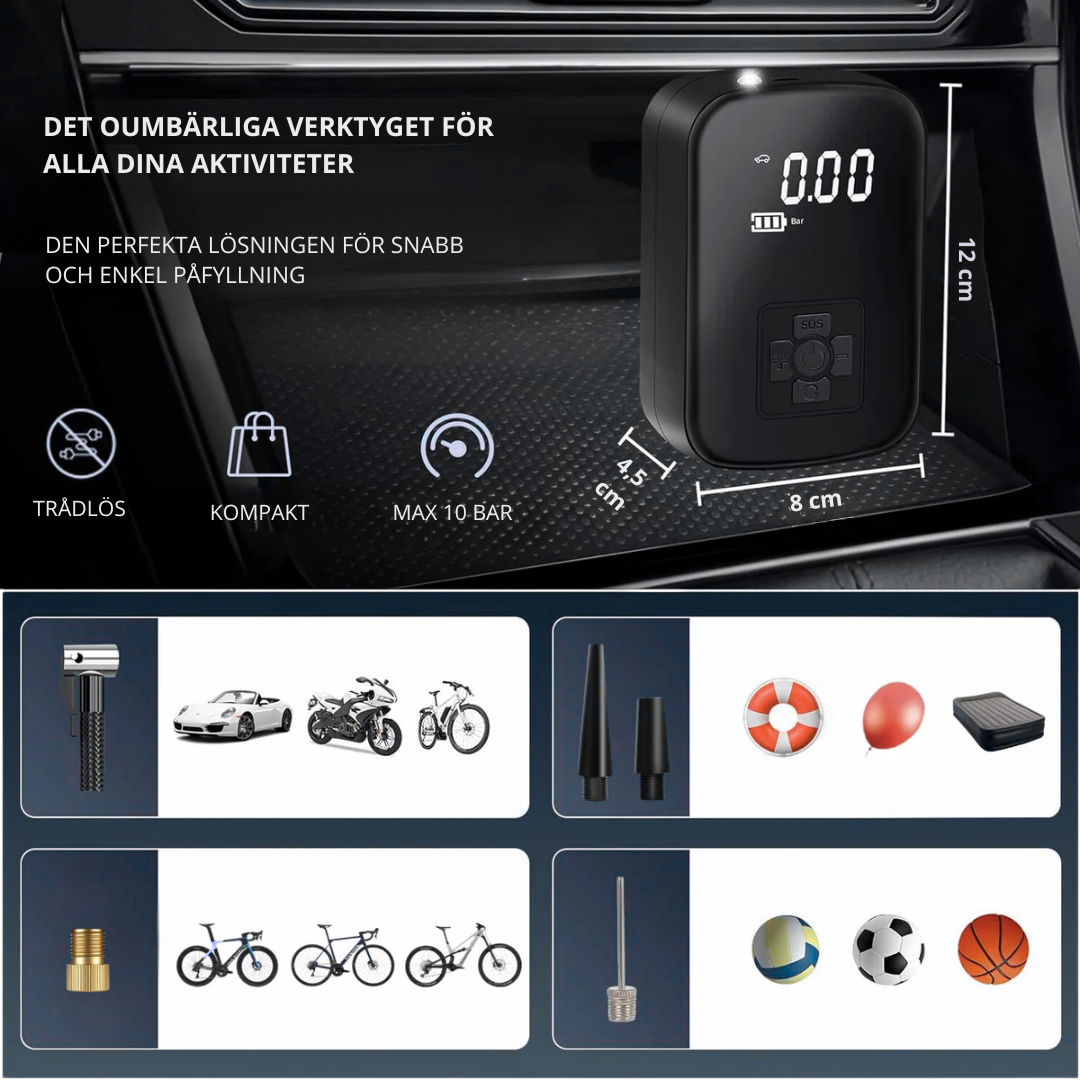 AirGo™ | STARK & PORTABEL Air Pump för Bil, Cykel & Sport