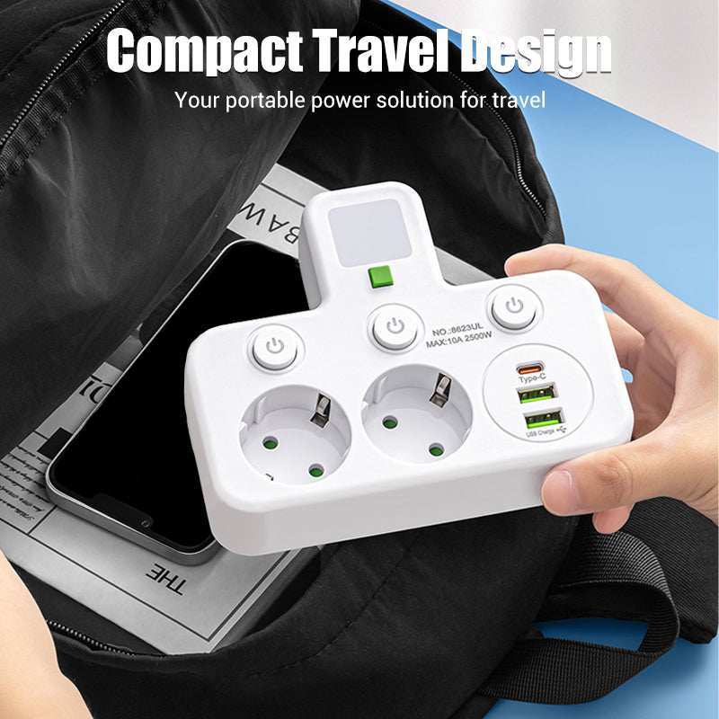 SmartPlug All-in-1 (USB + Nattlampa) – Individuella Strömbrytare & Resvänlig: Ladda Flera Enheter Samtidigt!