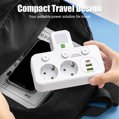 SmartPlug All-in-1 (USB + Nattlampa) – Individuella Strömbrytare & Resvänlig: Ladda Flera Enheter Samtidigt!