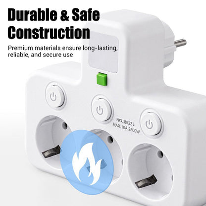 SmartPlug All-in-1 (USB + Nattlampa) – Individuella Strömbrytare & Resvänlig: Ladda Flera Enheter Samtidigt!