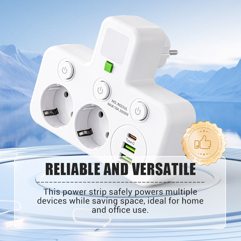 SmartPlug All-in-1 (USB + Nattlampa) – Individuella Strömbrytare & Resvänlig: Ladda Flera Enheter Samtidigt!