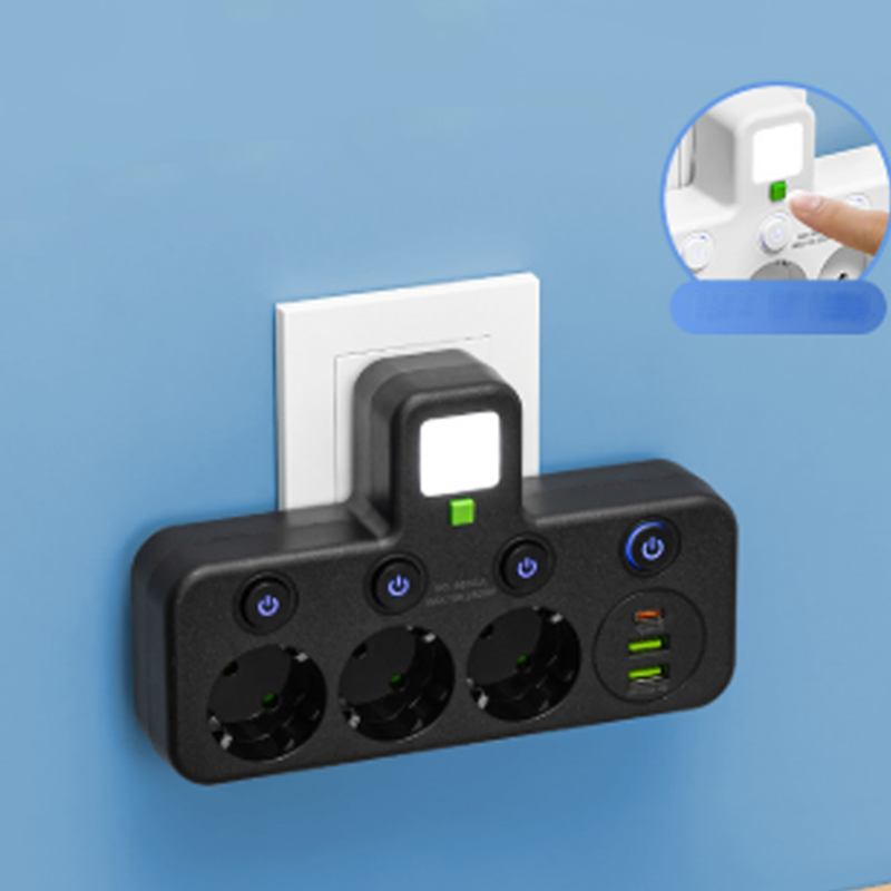 SmartPlug All-in-1 (USB + Nattlampa) – Individuella Strömbrytare & Resvänlig: Ladda Flera Enheter Samtidigt!